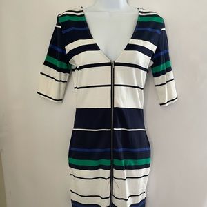 NWOT Chadwicks Beautiful White with Blue & Green Stripes Dress Size Small